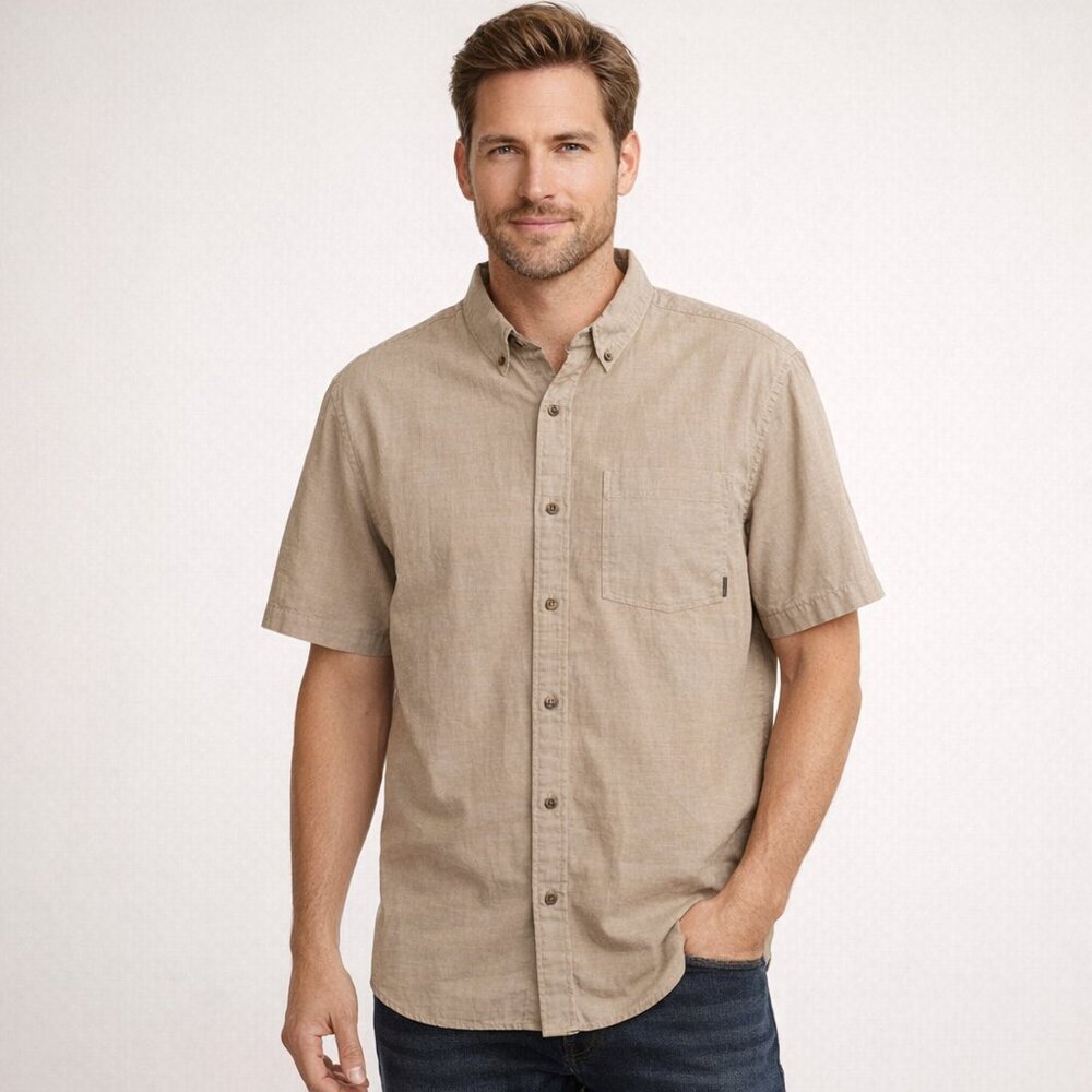 Eddie Bauer Men's Tan Casual Classic Fit 100% Cotton Button-Down Shirt Size XL